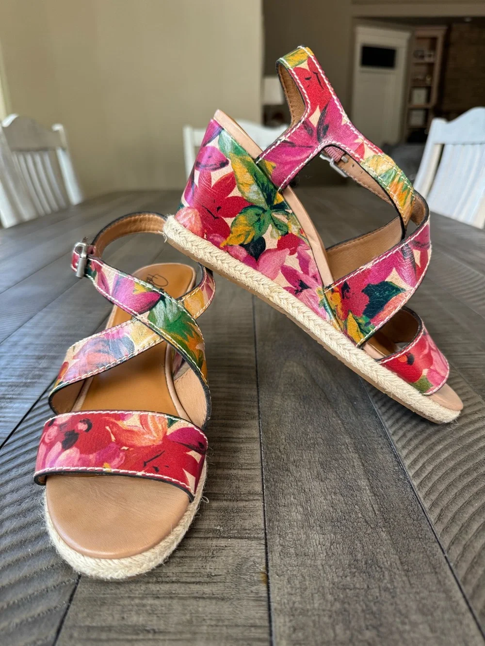 Patricia Nash Rafa Floral Leather Espadrille Wedge Sandals Women’s Size 7